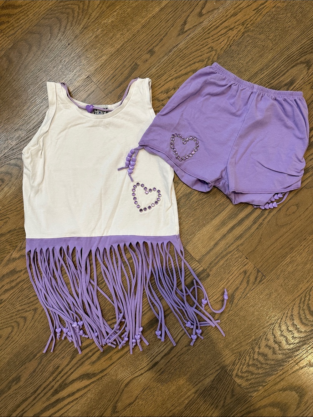 Hope Jeans Lavender Fringe Set with Crystal Hearts